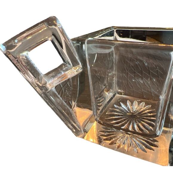 Heisey Clear Quatro Fine Crystal Open Sugar Bowl Vase Heavy Glass Square Handles - Picture 3 of 12